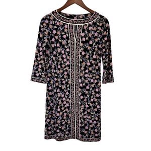 Wisp Women's Dress 2 Black Pink Floral 3/4 Sleeve Shift Lightweight Dress‎
